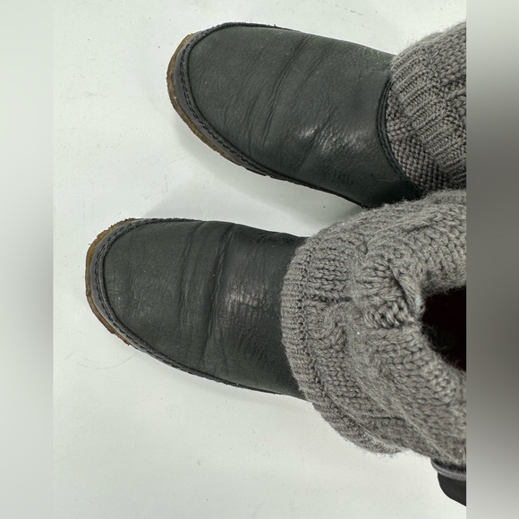 Simple Leather Cable Knit Winter Snow Boots Gray Black Womens 7.5 - Picture 6 of 12